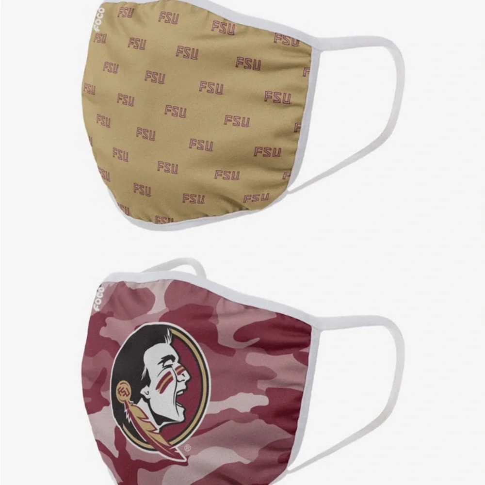 NCAA FLORIDA STATE SEMINOLES 2 PACK FACE MASKS OS UNISEX ADULT NWT